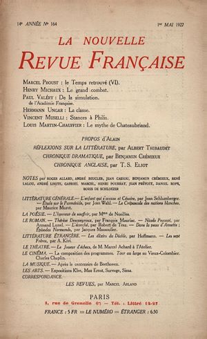 Téléchargez le livre :  La Nouvelle Revue Française N' 164 (Mai 1927)