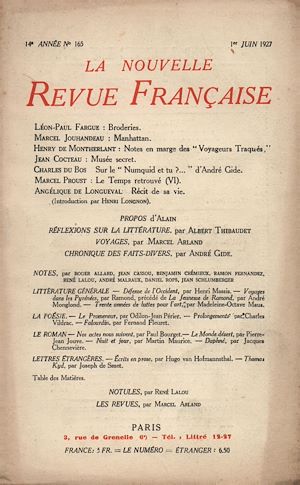 Téléchargez le livre :  La Nouvelle Revue Française N' 165 (Juin 1927)