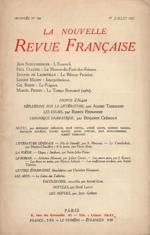 Téléchargez le livre :  La Nouvelle Revue Française N' 166 (Juillet 1927)