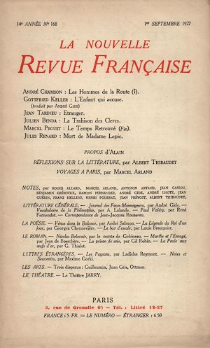 Téléchargez le livre :  La Nouvelle Revue Française N' 168 (Septembre 1927)