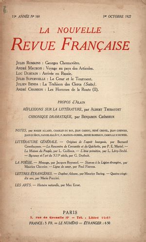 Téléchargez le livre :  La Nouvelle Revue Française N' 169 (Octobre 1927)