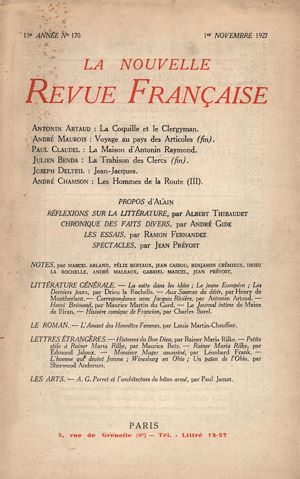 Téléchargez le livre :  La Nouvelle Revue Française N' 170 (Novembre 1927)