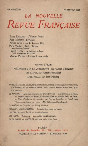 Téléchargez le livre :  La Nouvelle Revue Française N' 172 (Janvier 1928)