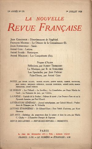 Téléchargez le livre :  La Nouvelle Revue Française N' 178 (Juillet 1928)