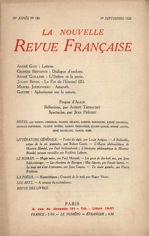 Téléchargez le livre :  La Nouvelle Revue Française N' 180 (Septembre 1928)