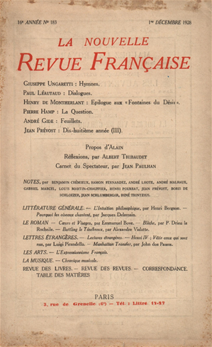 Téléchargez le livre :  La Nouvelle Revue Française N' 183 (Décembre 1928)