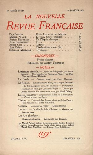 Téléchargez le livre :  La Nouvelle Revue Française N' 184 (Janvier 1929)