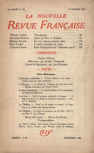 Téléchargez le livre :  La Nouvelle Revue Française N' 185 (Février 1929)