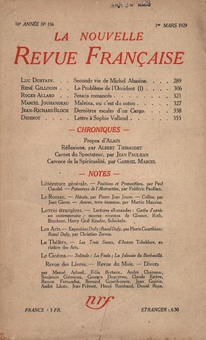 Téléchargez le livre :  La Nouvelle Revue Française N' 186 (Mars 1929)