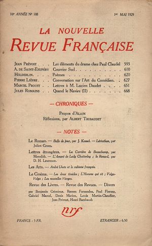 Téléchargez le livre :  La Nouvelle Revue Française N' 188 (Mai 1929)
