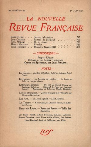 Téléchargez le livre :  La Nouvelle Revue Française N' 189 (Juin 1929)