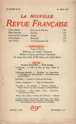 Téléchargez le livre :  La Nouvelle Revue Française N' 191 (Aout 1929)