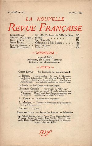 Téléchargez le livre :  La Nouvelle Revue Française N' 203 (Aout 1930)