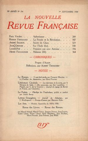 Téléchargez le livre :  La Nouvelle Revue Française N' 204 (Septembre 1930)