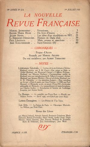 Téléchargez le livre :  La Nouvelle Revue Française N' 214 (Juillet 1931)