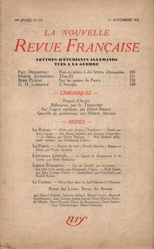 Téléchargez le livre :  La Nouvelle Revue Française N' 218 (Novembre 1931)