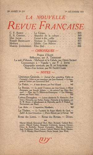 Téléchargez le livre :  La Nouvelle Revue Française N' 219 (Décembre 1931)