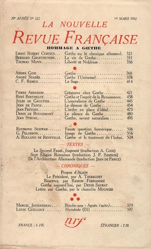 Téléchargez le livre :  Hommage à Goethe N° 222 (Mars 1932)