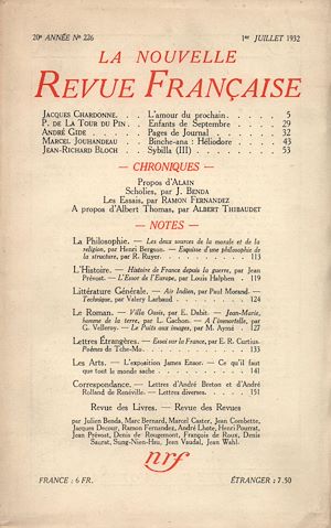 Téléchargez le livre :  La Nouvelle Revue Française N° 226 (Juillet 1932)