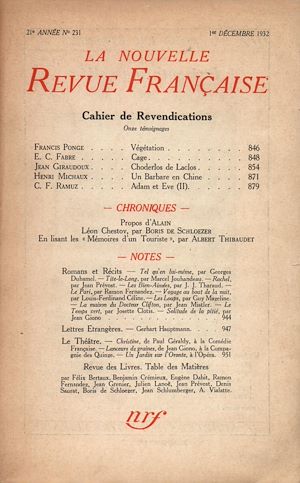 Téléchargez le livre :  La Nouvelle Revue Française N° 231 (Décembre 1932)