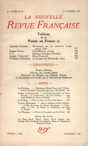 Téléchargez le livre :  La Nouvelle Revue Française N° 241 (Octobre 1933)