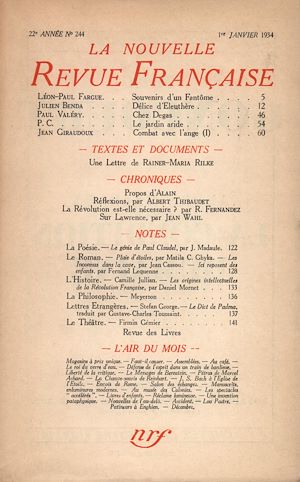 Téléchargez le livre :  La Nouvelle Revue Française N° 244 (Janvier 1934)