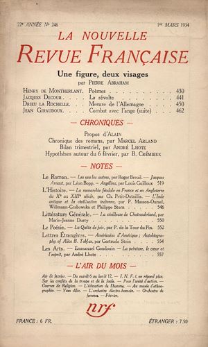 Téléchargez le livre :  La Nouvelle Revue Française N° 246 (Mars 1934)