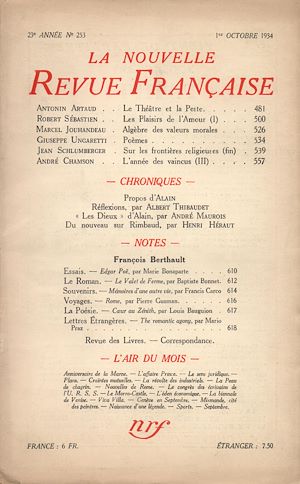 Téléchargez le livre :  La Nouvelle Revue Française N° 253 (Octobre 1934)