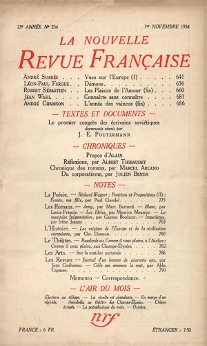 Téléchargez le livre :  La Nouvelle Revue Française N° 254 (Novembre 1934)