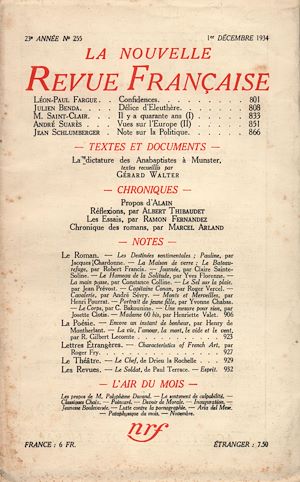 Téléchargez le livre :  La Nouvelle Revue Française N° 255 (Décembre 1934)