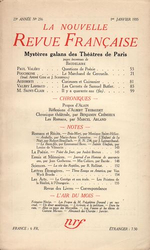 Téléchargez le livre :  La Nouvelle Revue Française N° 256 (Janvier 1935)