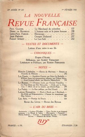 Téléchargez le livre :  La Nouvelle Revue Française N° 257 (Février 1935)