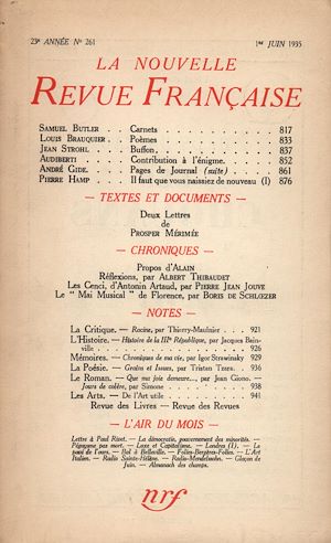 Téléchargez le livre :  La Nouvelle Revue Française N° 261 (Juin 1935)