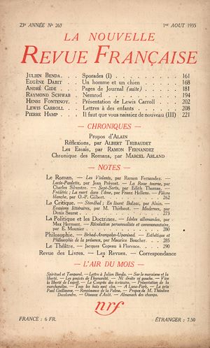 Téléchargez le livre :  La Nouvelle Revue Française N° 263 (Aout 1935)