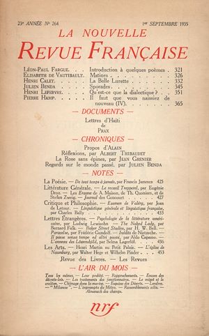 Téléchargez le livre :  La Nouvelle Revue Française N° 264 (Septembre 1935)