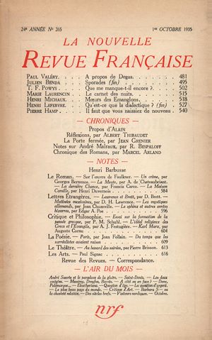 Téléchargez le livre :  La Nouvelle Revue Française N° 265 (Octobre 1935)