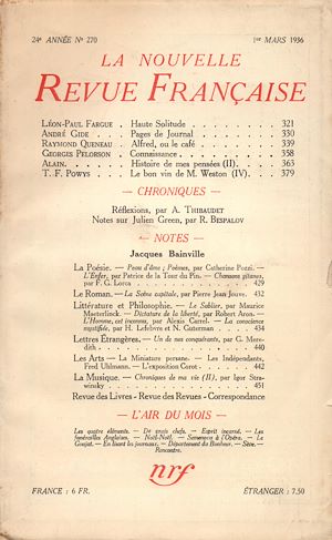 Téléchargez le livre :  La Nouvelle Revue Française N° 270 (Mars 1936)