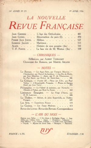 Téléchargez le livre :  La Nouvelle Revue Française N° 271 (Avril 1936)