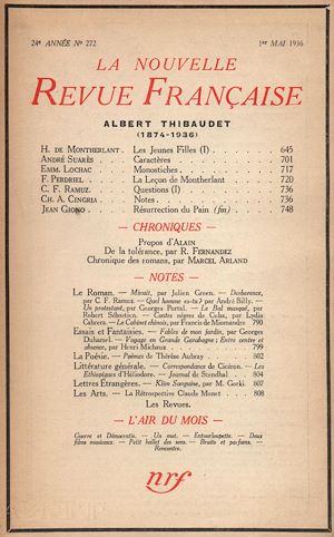 Téléchargez le livre :  La Nouvelle Revue Française N° 272 (Avril 1936)