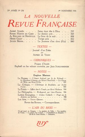 Téléchargez le livre :  La Nouvelle Revue Française N° 278 (Novembre 1936)