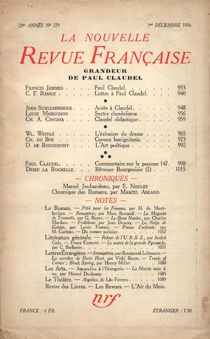 Téléchargez le livre :  La Nouvelle Revue Française N° 279 (Décembre 1936)