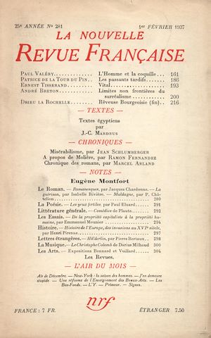 Téléchargez le livre :  La Nouvelle Revue Française N° 281 (Février 1937)