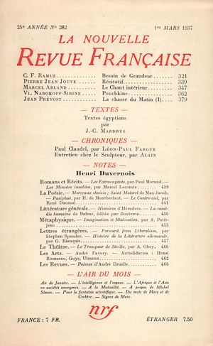 Téléchargez le livre :  La Nouvelle Revue Française N° 282 (Mars 1937)