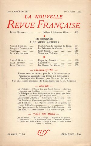 Téléchargez le livre :  La Nouvelle Revue Française N° 283 (Avril 1937)