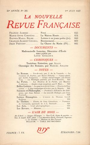 Téléchargez le livre :  La Nouvelle Revue Française N° 285 (Juin 1937)