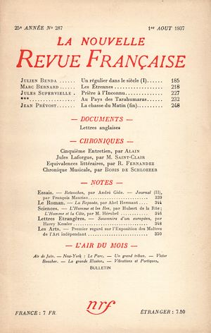 Téléchargez le livre :  La Nouvelle Revue Française N° 287 (Aout 1937)