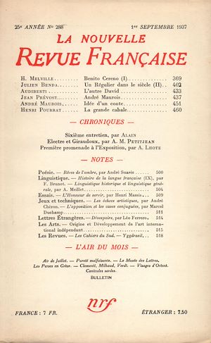 Téléchargez le livre :  La Nouvelle Revue Française N° 288 (Septembre 1937)