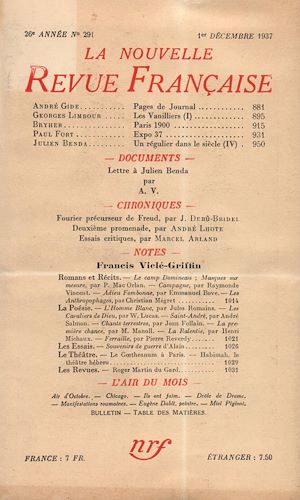 Téléchargez le livre :  La Nouvelle Revue Française N° 291 (Décembre 1937)