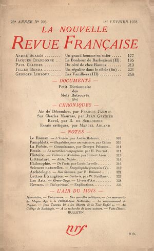 Téléchargez le livre :  La Nouvelle Revue Française N° 293 (Février 1938)