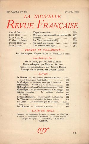 Téléchargez le livre :  La Nouvelle Revue Française N° 296 (Mai 1938)